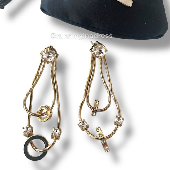 Authentic Miu Miu Crystal-Embellished Gold Snake Chain Tassel Drop Earrings - Picture 8 of 9